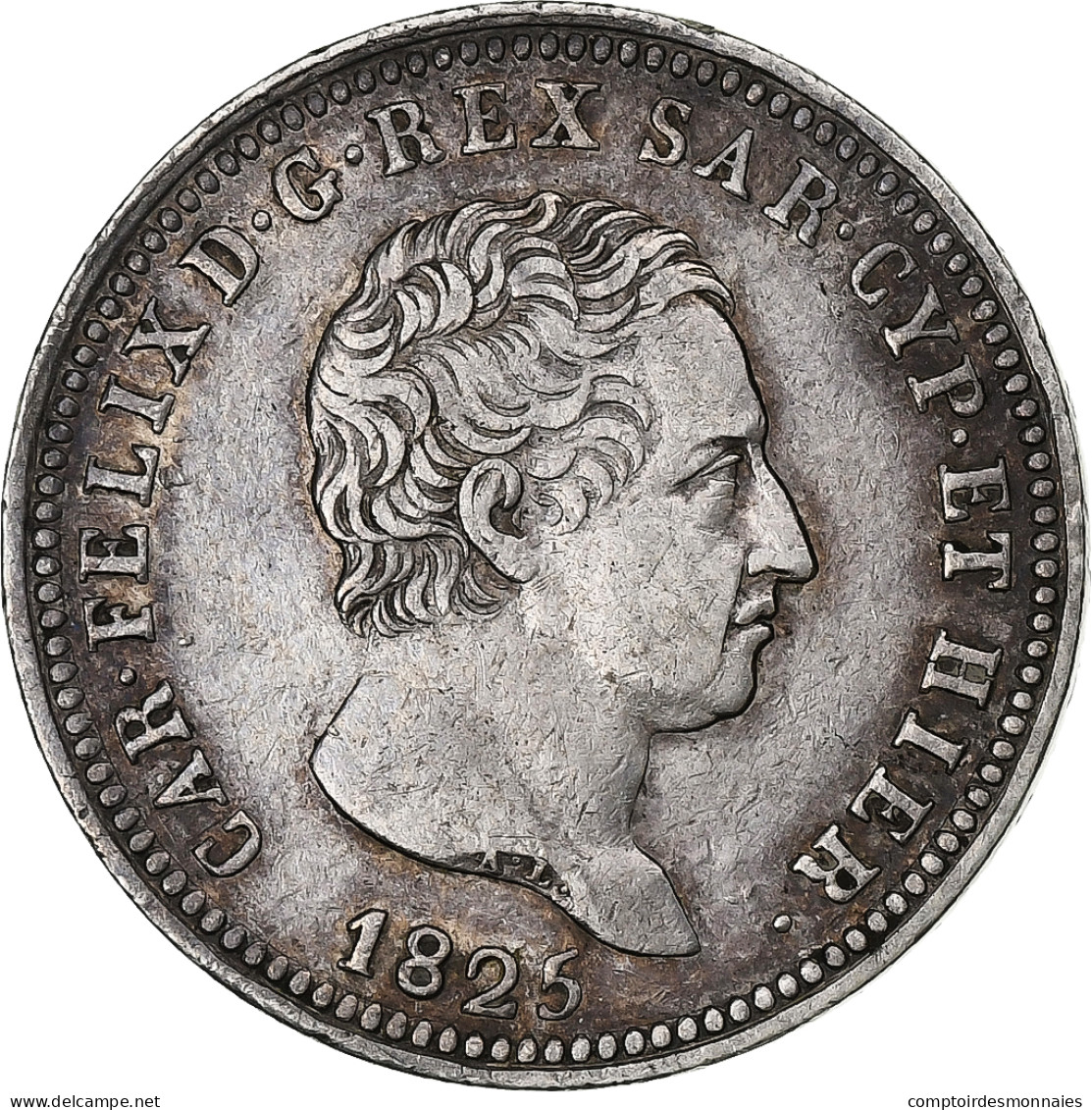 États Italiens, SARDINIA, Carlo Felice, 2 Lire, 1825, Turin, Argent, TTB+ - Piémont-Sardaigne-Savoie Italienne