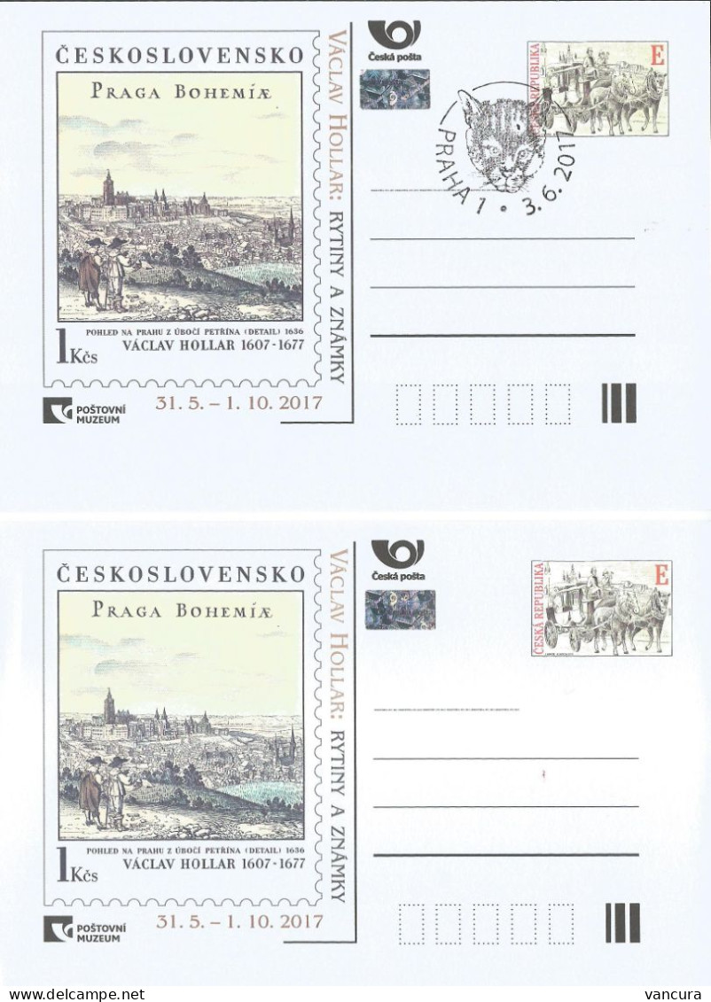 CDV PM 117 Czech Republic Vaclav Hollar In The Post Museum 2017 Cat Cancel Prague Castle Sv. Vitus Cathedral - Postcards