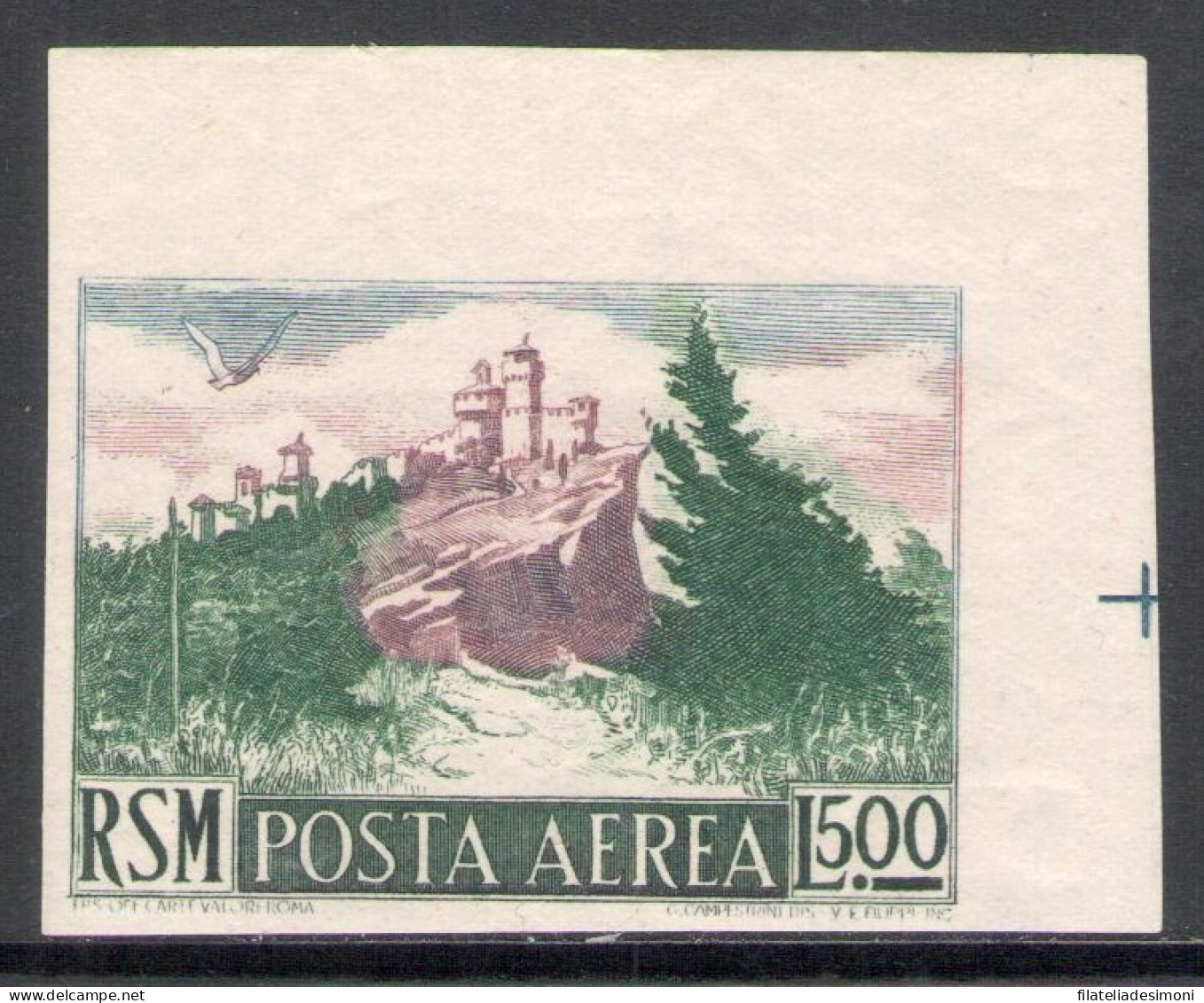 1950 San Marino, Posta Aerea N. 91b - 500 Lire Non Dentellato - MNH** - Airmail