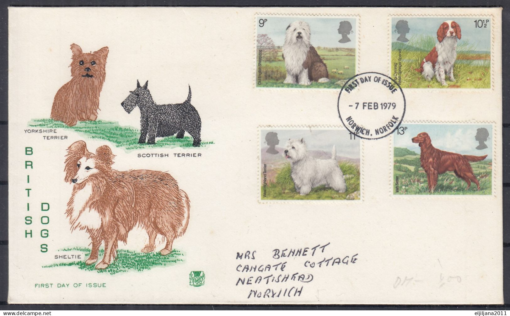 Great Britain GB 1979 QEII / Norwich Norfolk ⁕ British DOGS Mi.781-784 ⁕ FDC Cover Traveled - 1971-1980 Decimal Issues