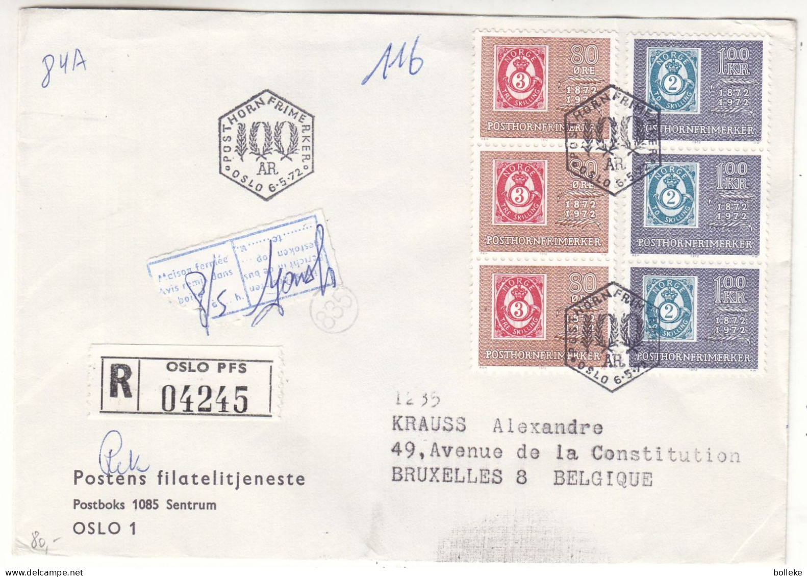 Norvège - Lettre Recom De 1972 - Oblit Oslo - Timbres Sur Timbres - - Brieven En Documenten