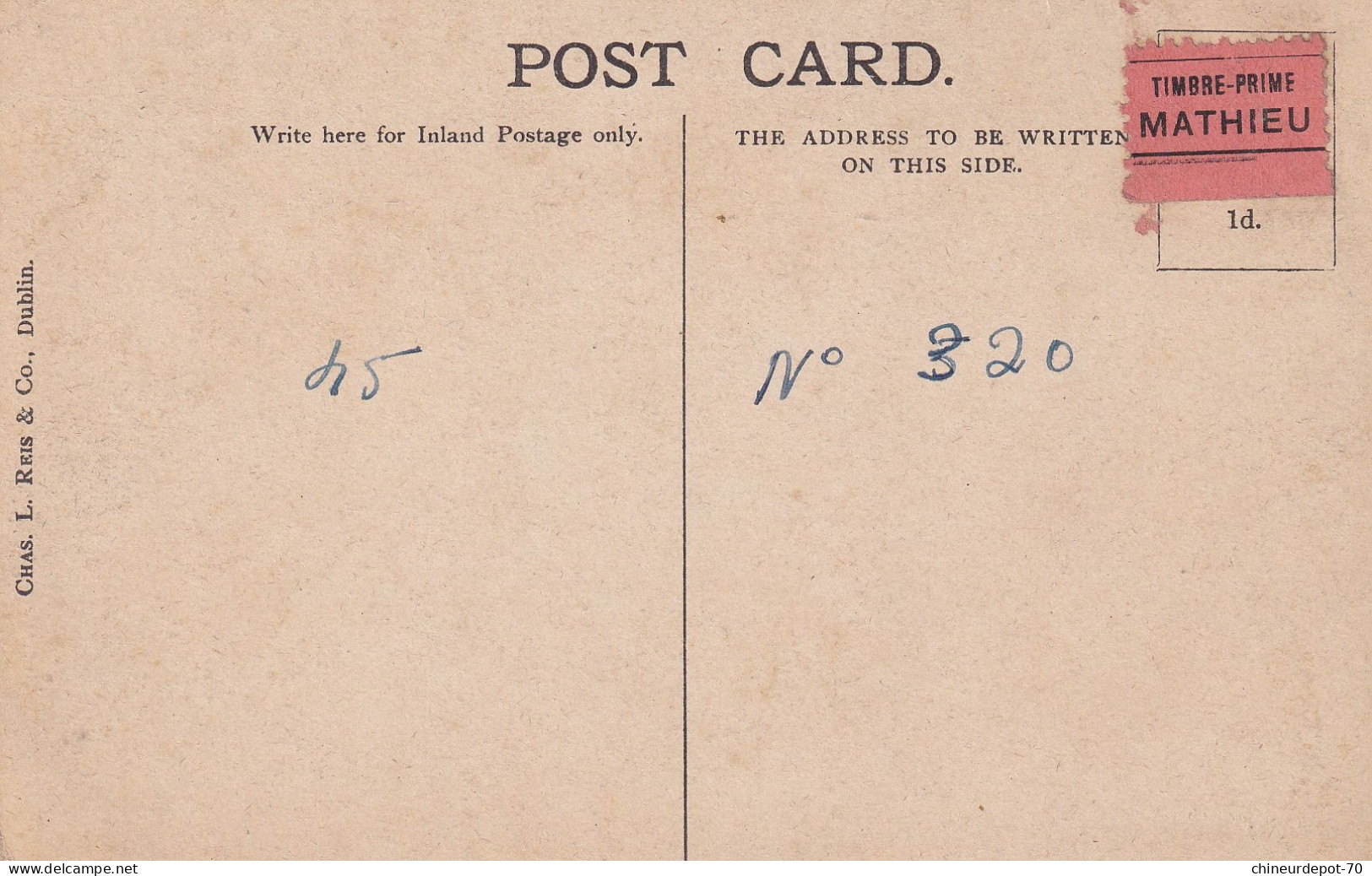 On The Lee Cork Avec Vignette Timbre Prime Mathieu - Postal Stationery