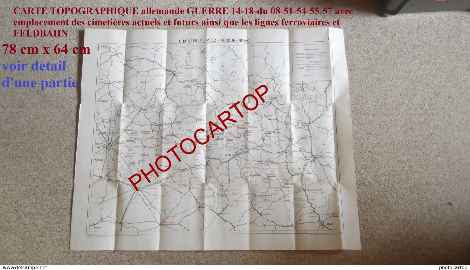 CARTE TOPOGRAPHIQUE Allemande-GUERRE 14-18-1 WK-Cimetières-Voies Ferrees-Lignes FELDBAHN-FRANCE NORD-EST - War Cemeteries