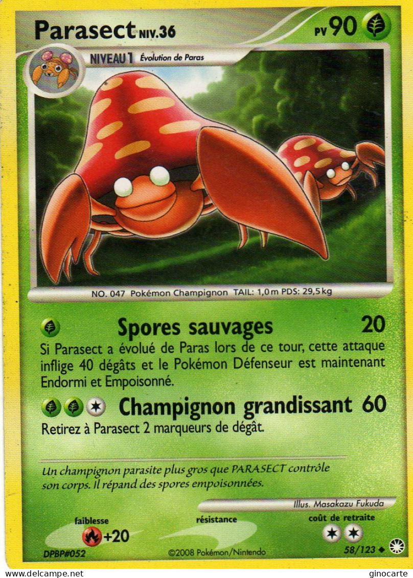 Carte Pokemon 58/123 Parasect 90pv 2008 - Sonstige & Ohne Zuordnung