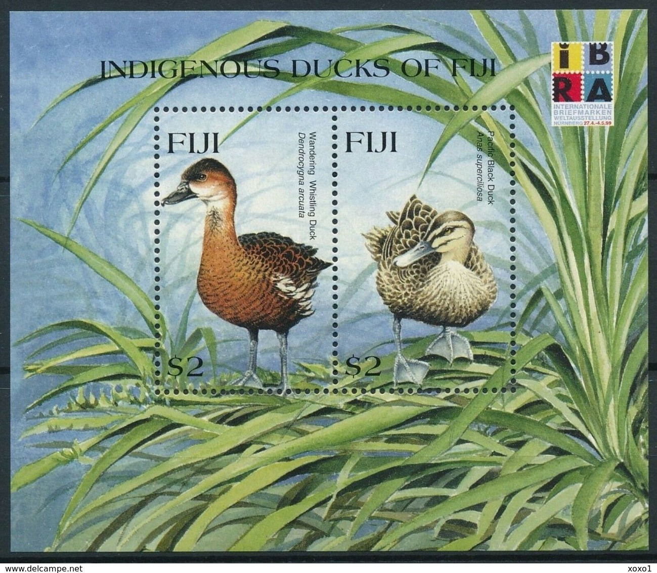 Fiji 1999 MiNr. 878 - 879 (Block 30) Fidschi-Inseln Birds Ducks Vogel IBRA ’99, Nuremberg S\sh MNH** 6,00 € - Fiji (1970-...)