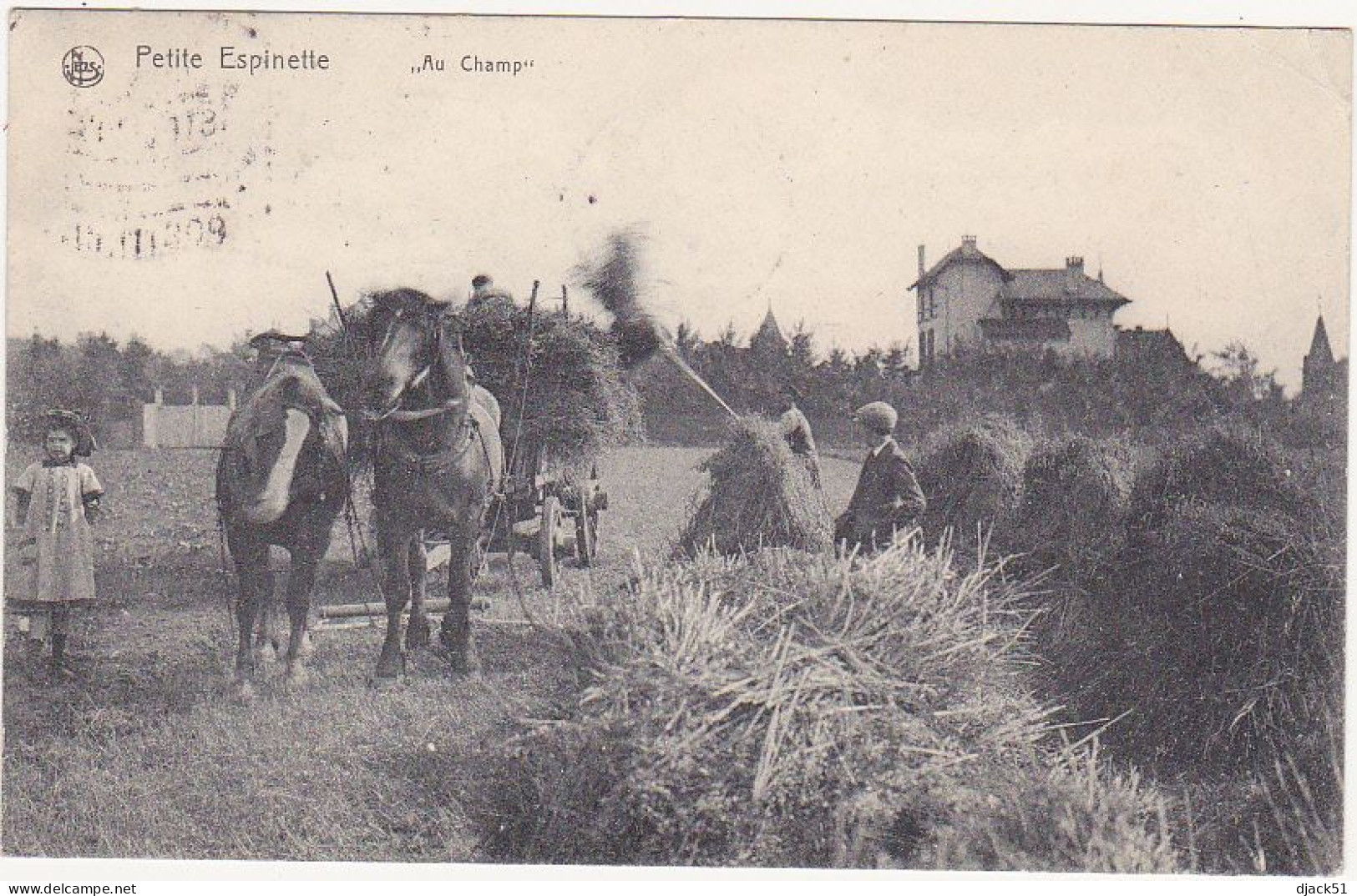 Belgique / Petite Espinette "Au Champ" (Ramassage De La Paille) - 1910 / Attelage, Personnages - Uccle - Ukkel