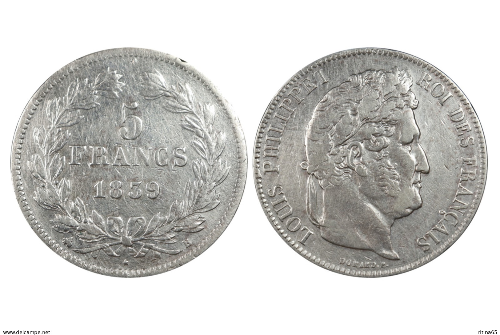 FRANCIA 5 FRANCS 1839 B ROUEN IN ARGENTO KM# 749.2 - 5 Francs