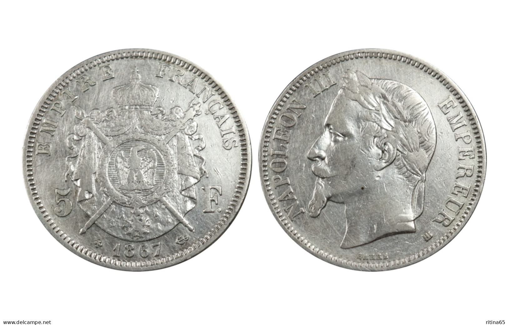 FRANCIA 5 FRANCS 1867 BB STRASBURGO IN ARGENTO KM# 799.2 - 5 Francs