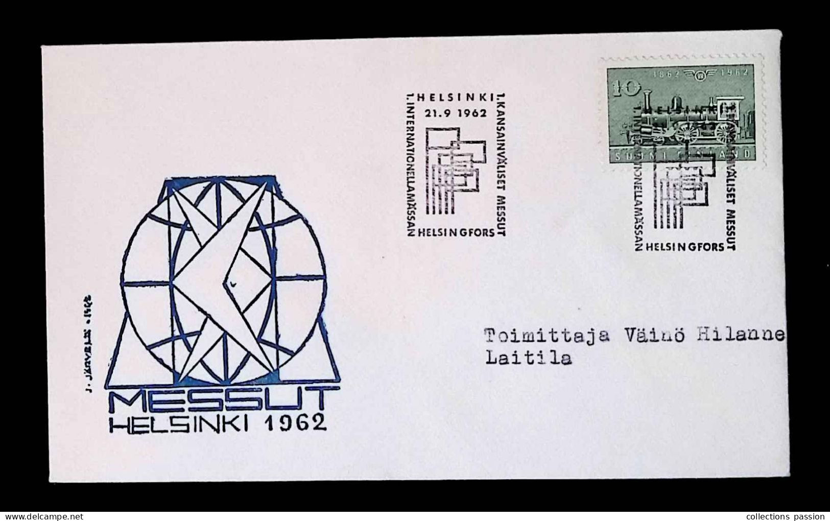 CL, Lettre, FDC, Suomi-Finland, Helsinki, 21-9-1962, Kansainvaliset Messut, 2 Scans, Laitila - Storia Postale