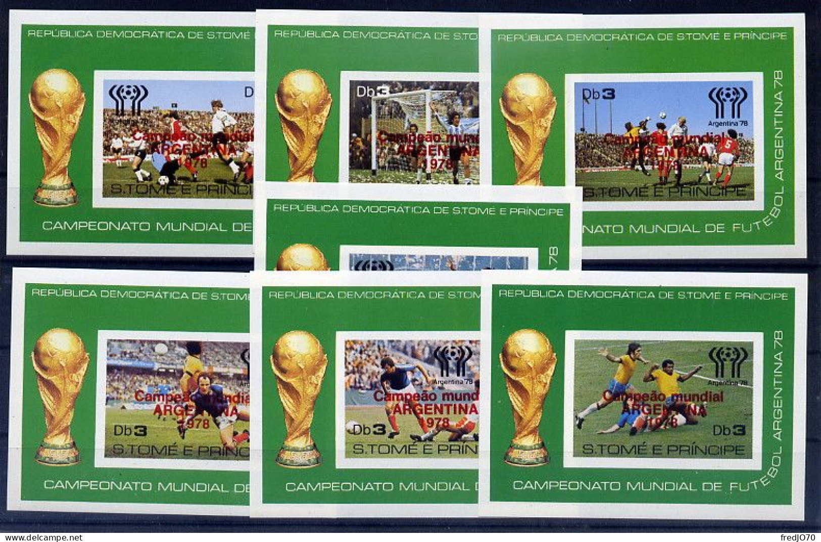 Sao Tomé & Principe Série Complète Blocs Surch. Rouge Red Ovpt Non Dentelé Imperf Football CM 78 ** - 1978 – Argentine