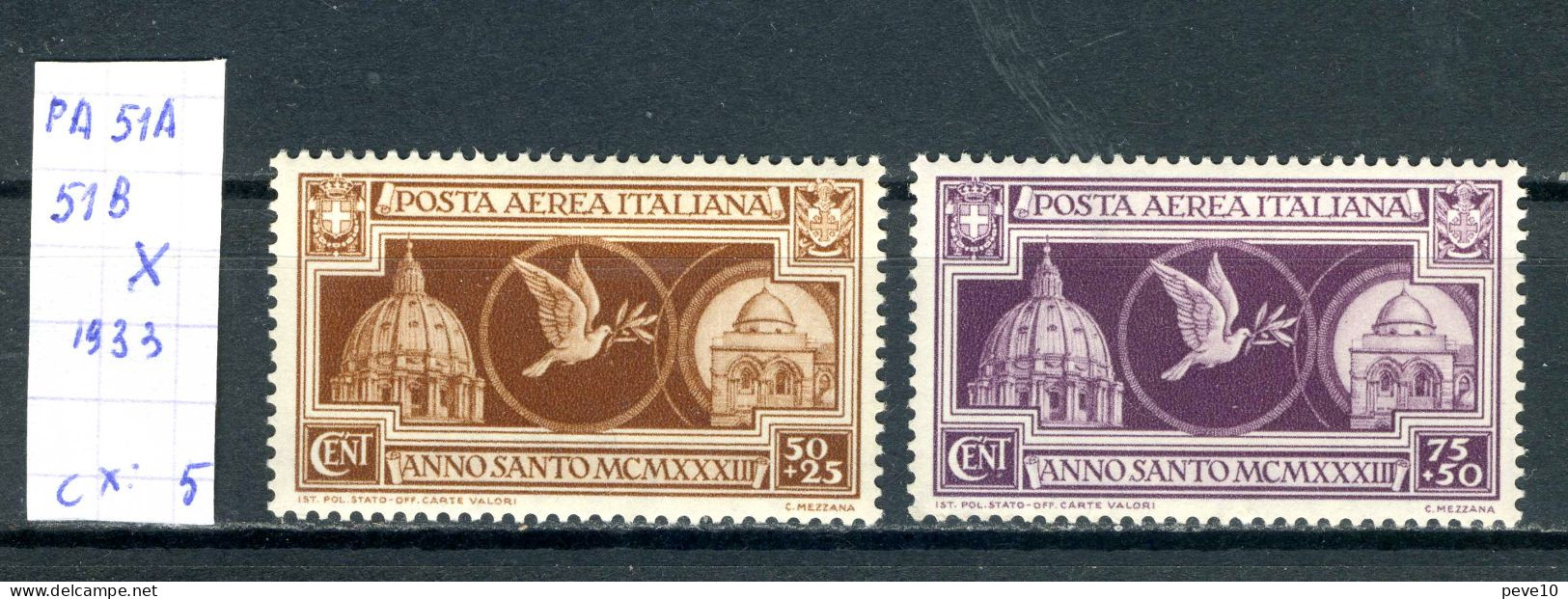 Italie  PA N° 51 A/51 B   X             (Année Sainte) - Posta Aerea