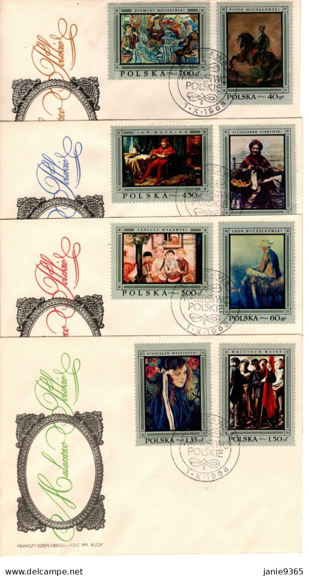 Poland 1968 Polish Paintings ,set 4 First Day Covers - FDC