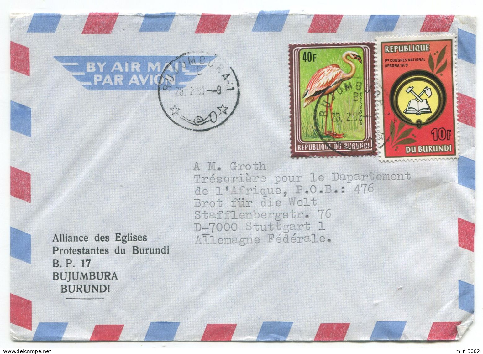 Cover Burundi 1981 Bujumbura Birds 1980 Michel D1595 Lesser Flamingo UPRONA Congress 1979 - Brieven En Documenten