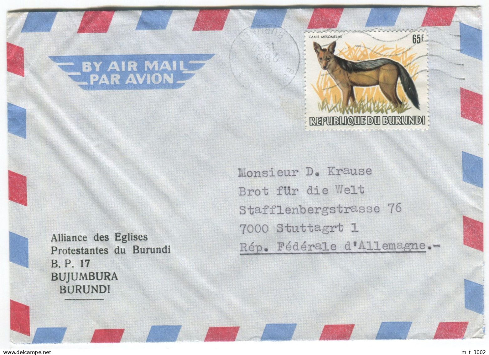 Cover Burundi 1982 Bujumbura  Canis Mesomelas Michel 1592 Black-backed Jackal - Covers & Documents