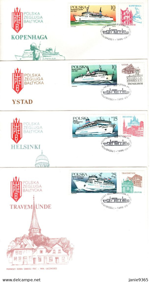 Poland 1986 Ferryboats, Set 4 First Day Cover - FDC