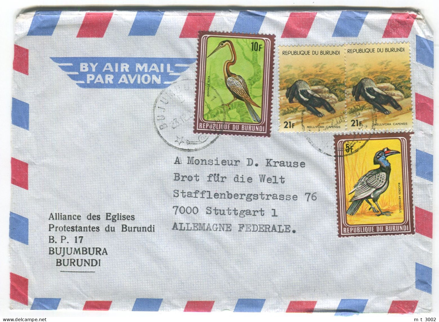 Cover Burundi 1980 Bujumbura  Birds 1980 Michel B1595 A1595 - Brieven En Documenten