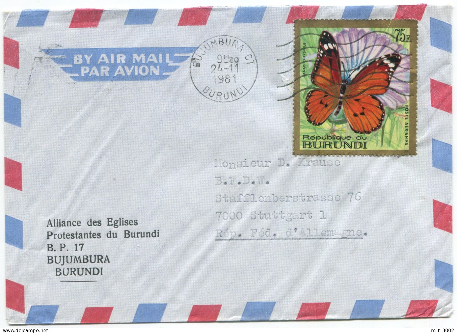 Cover Burundi 1981 Bujumbura Butterfly 1968 Michel 434 - Covers & Documents