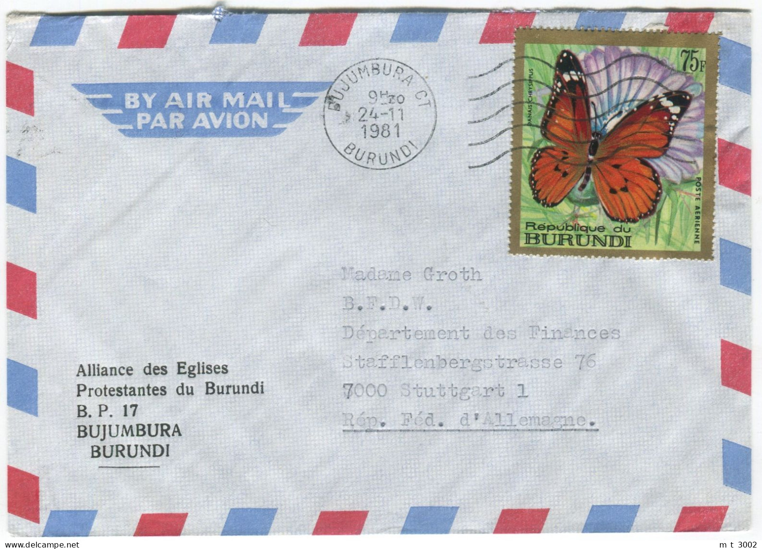 Cover Burundi 1981 Bujumbura Butterfly 1968 Michel 434 - Covers & Documents