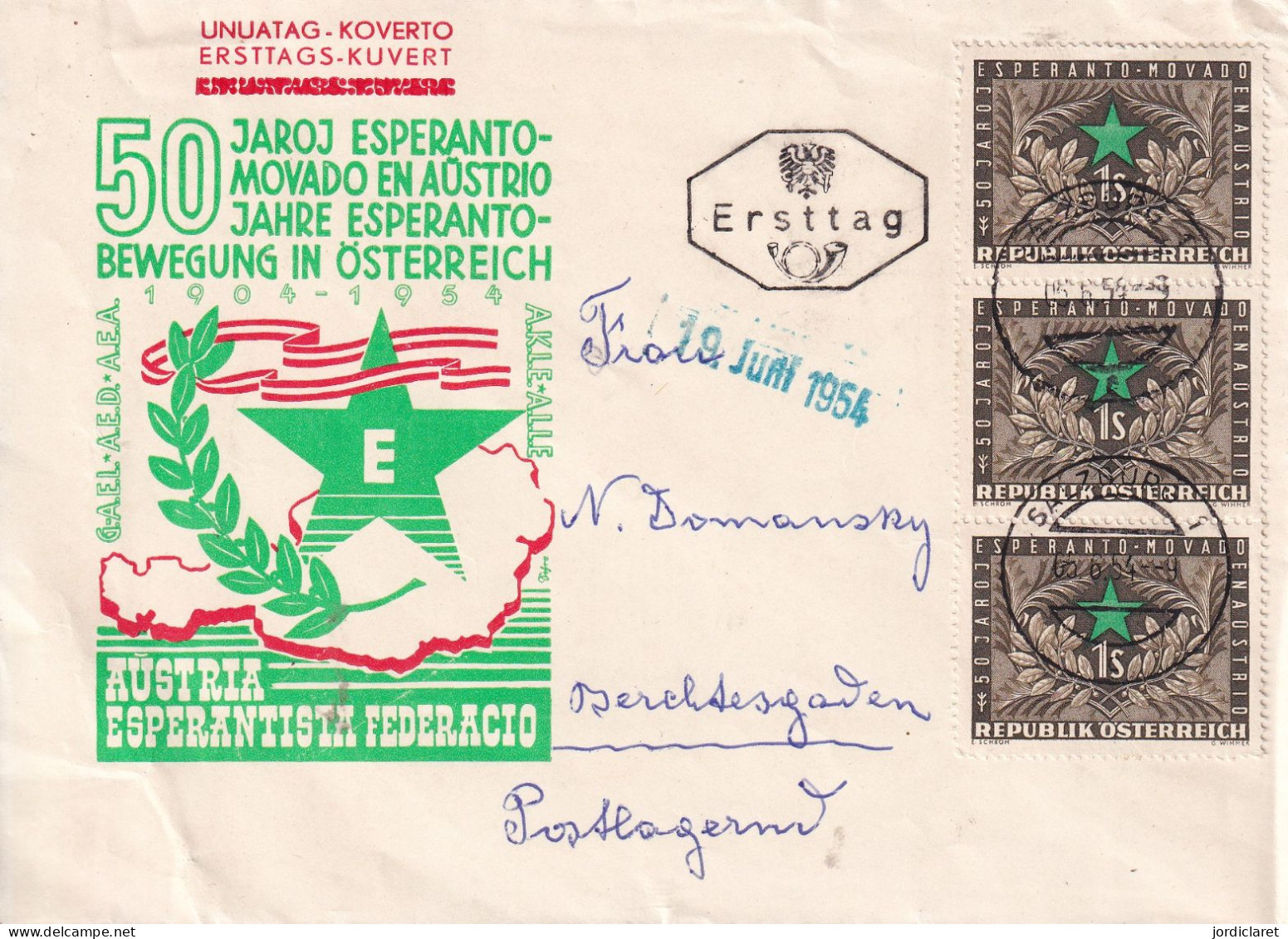 FDC AUSTRIA   1954 - Esperanto