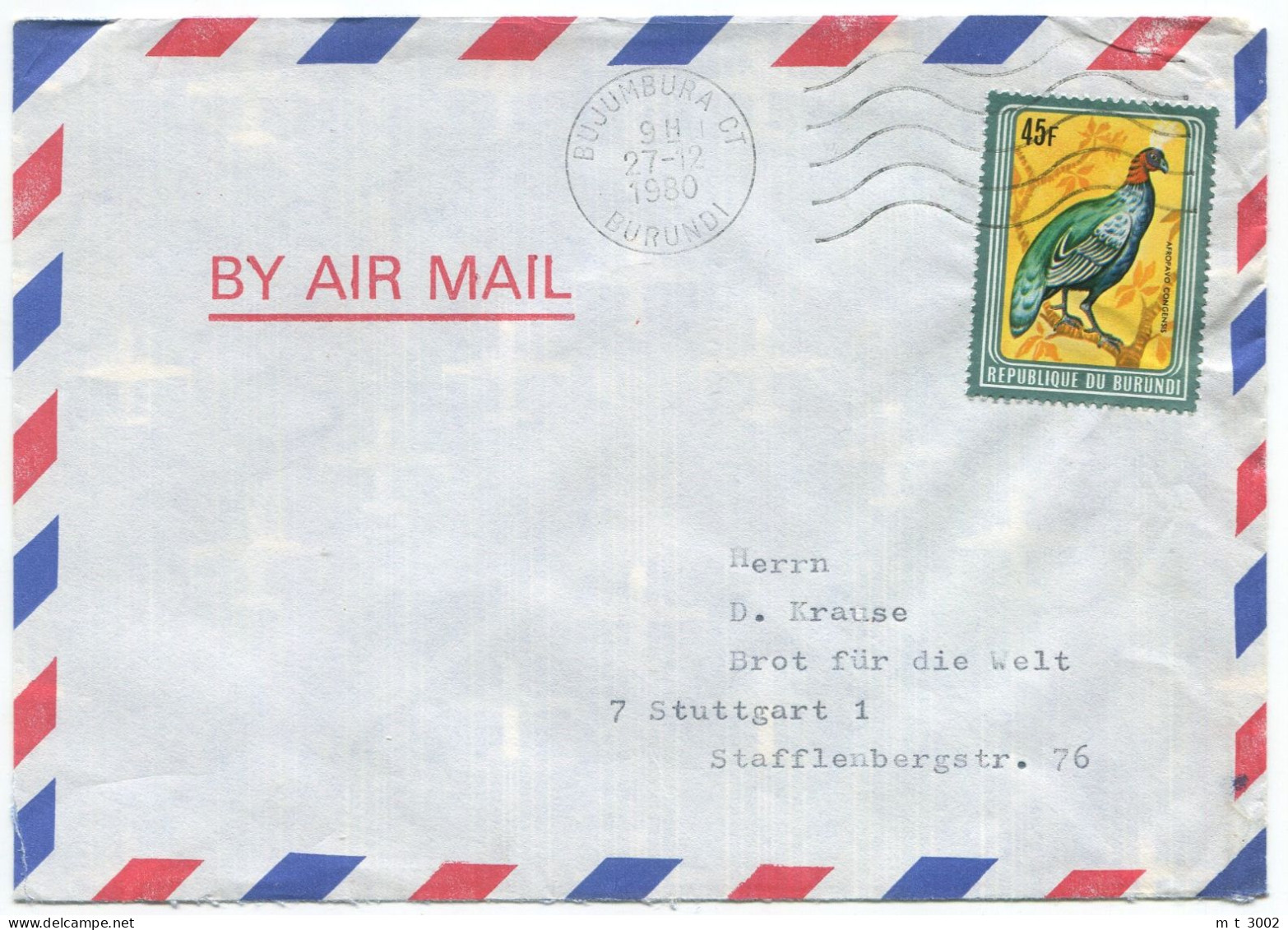 Cover Burundi 1980 Bujumbura Birds 1980 Michel C1595 - Storia Postale