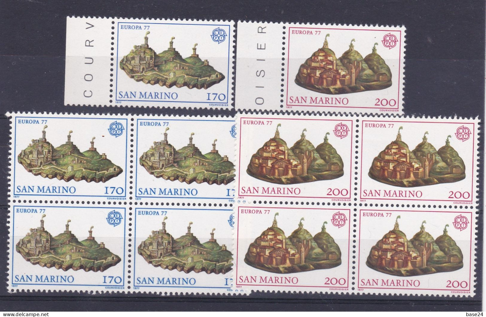 1977 San Marino Saint Marin EUROPA CEPT EUROPE 5 Serie Di 2 Valori MNH** Quartina + 1 PAESAGGI LANDSCAPES Bl.4+1 - 1977