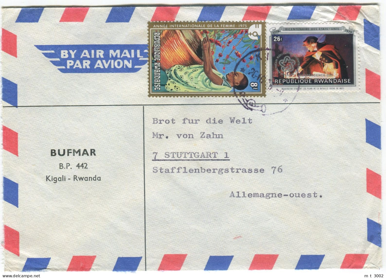 Cover Rwanda 1976 Kigali Bicentenary USA International Women's Year - Storia Postale