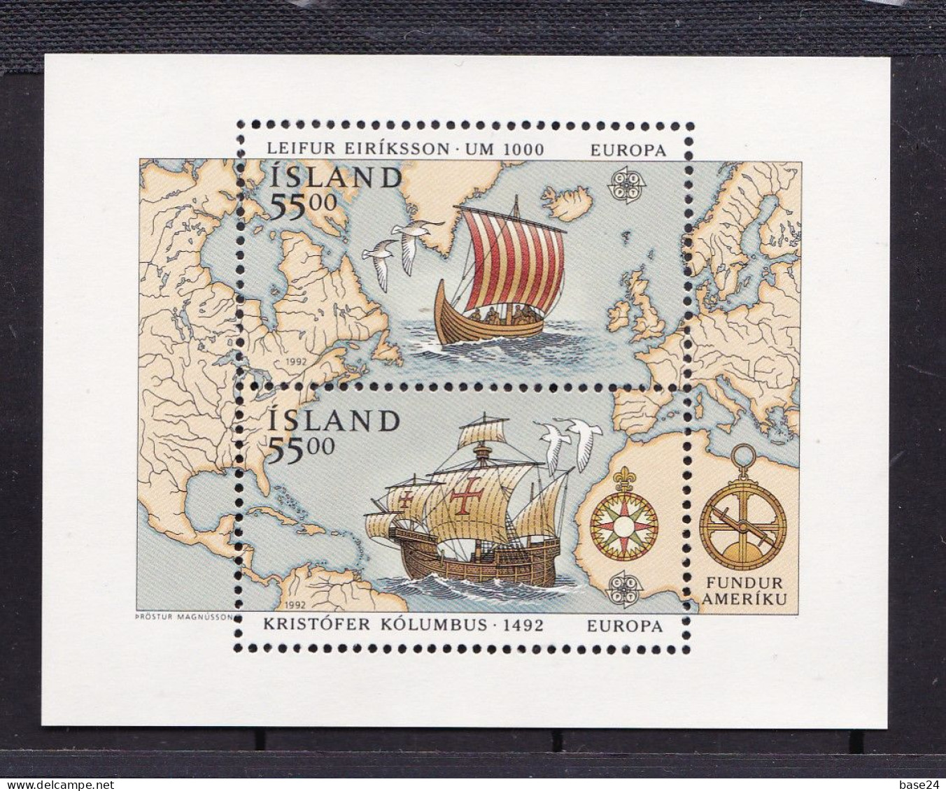 1992 Islanda Iceland EUROPA CEPT EUROPE Colombo, Scoperta Dell'America Foglietto MNH** Discovery Souvenir Sheet - 1992