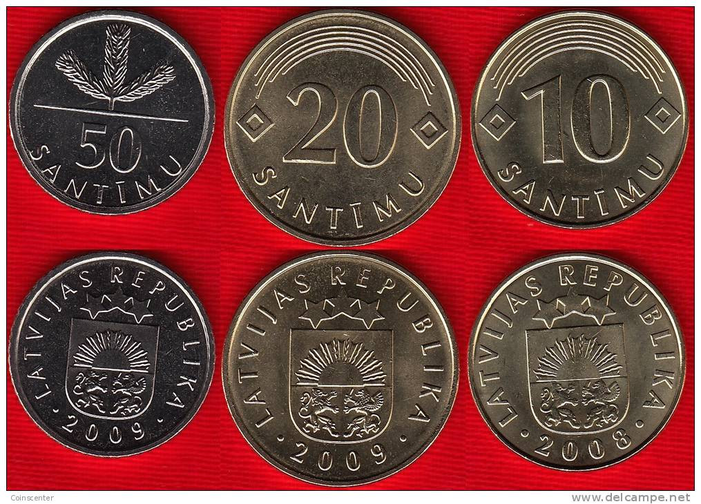 Latvia Set Of 3 Coins: 10-50 Santimu 2008-09 UNC - Lettland