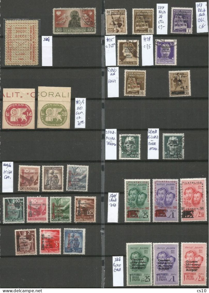 Italy Regency & Social Republic Local Issues Stamps Lot : Base Atlantica CORALIT Trento Imperia Trieste Venezia Bologna - Local And Autonomous Issues