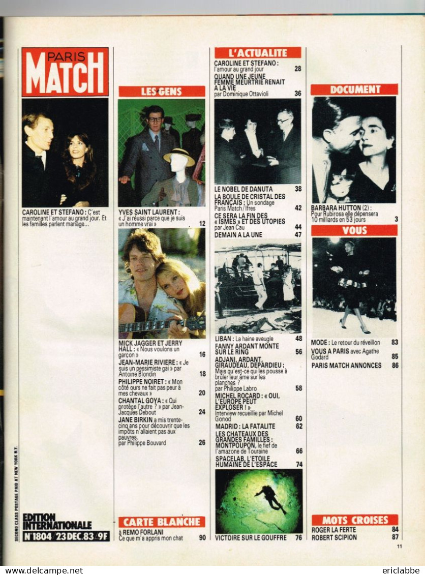 PARIS MATCH N°1804 Du 23 Décembre 1983 Caroline Et Stefano - 1984 - Rocard - General Issues