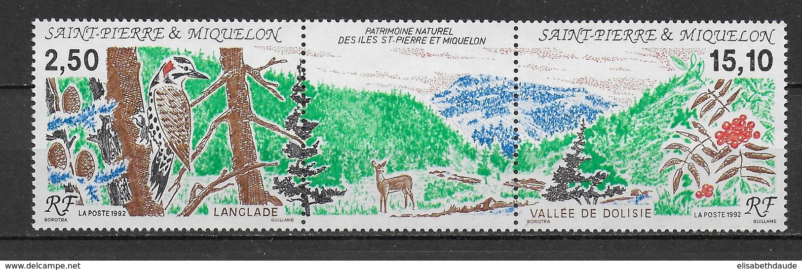 SPM - 1992 - LIVRAISON GRATUITE A PARTIR DE 5 EUR D'ACHAT - TRIPTYQUE YVERT N°568A **  MNH - OISEAUX - Ongebruikt