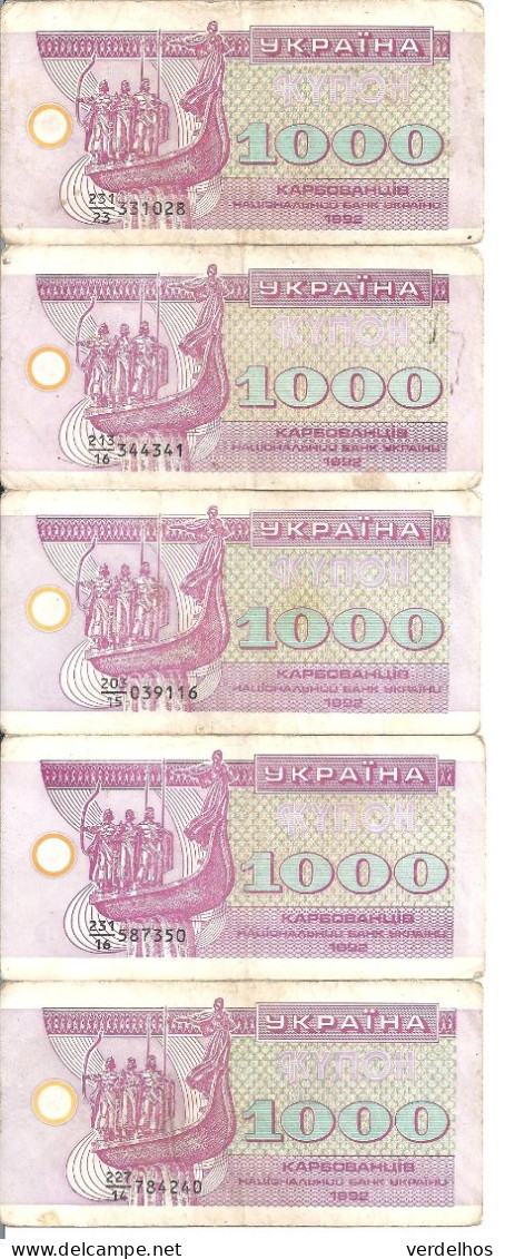 UKRAINE 1000 KARBOVANTSIV 1992 VF P 91 ( 5 Billets ) - Oekraïne