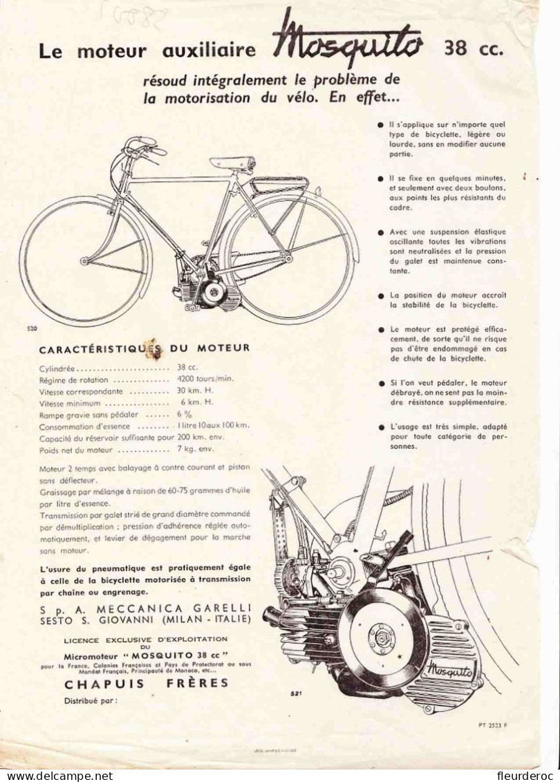 - PAP58001PAP - PUBLICITE - Document Publicitaire Moteur Auxiliaire MOSQUITO Pour Bicyclette Motorisee - Un Feuillet - - Sports & Tourisme