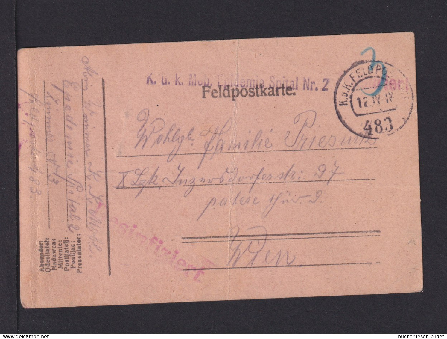 1917 - Feldpoststempel "K.u.k. Mob. Epidemie-Spital Nr.2" - Feldpostkarte - Malattie