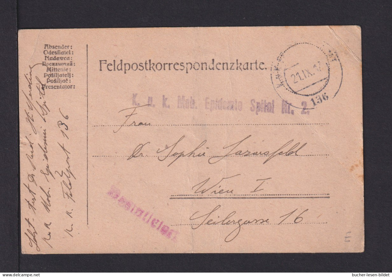 1917 - Feldpoststempel "K.u.k. Mob.Epidemie Spital Nr 2"  - Feldpostkarte - Malattie