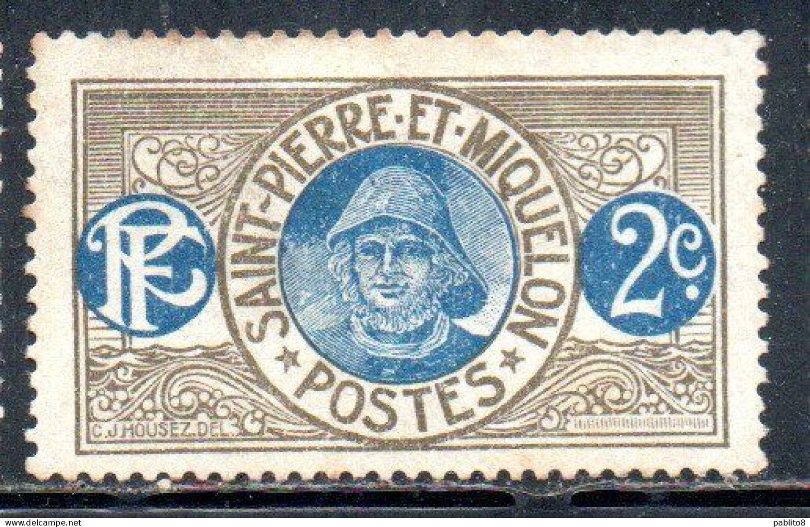 ST. SAINT PIERRE AND ET MIQUELON 1909 1930 FISHERMAN PESCATORE CENT. 2c MH - Neufs