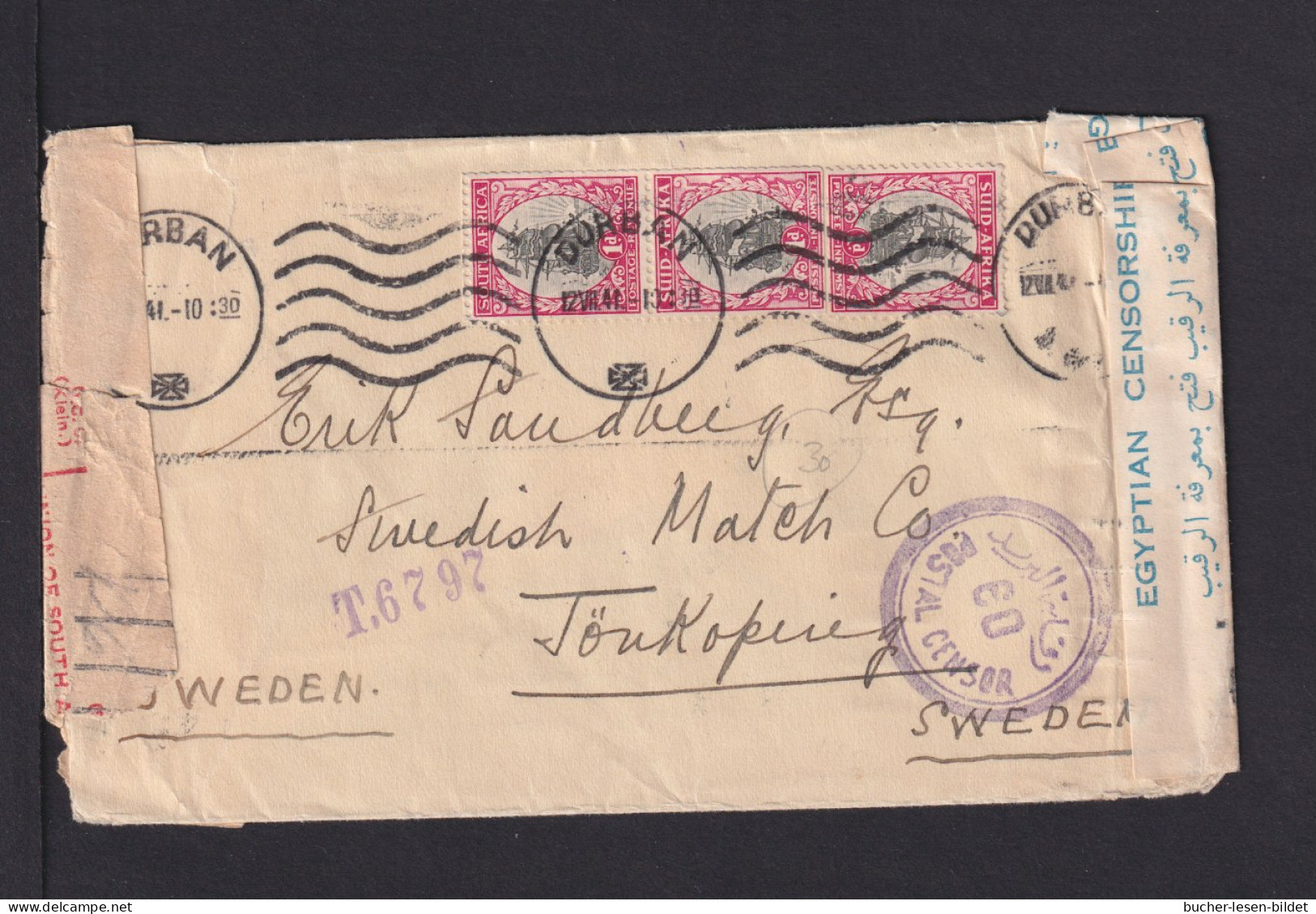 1941 - Brief Ab Durban Nach Schweden - Zensur Von Südafrika Und Ägypten - Covers & Documents