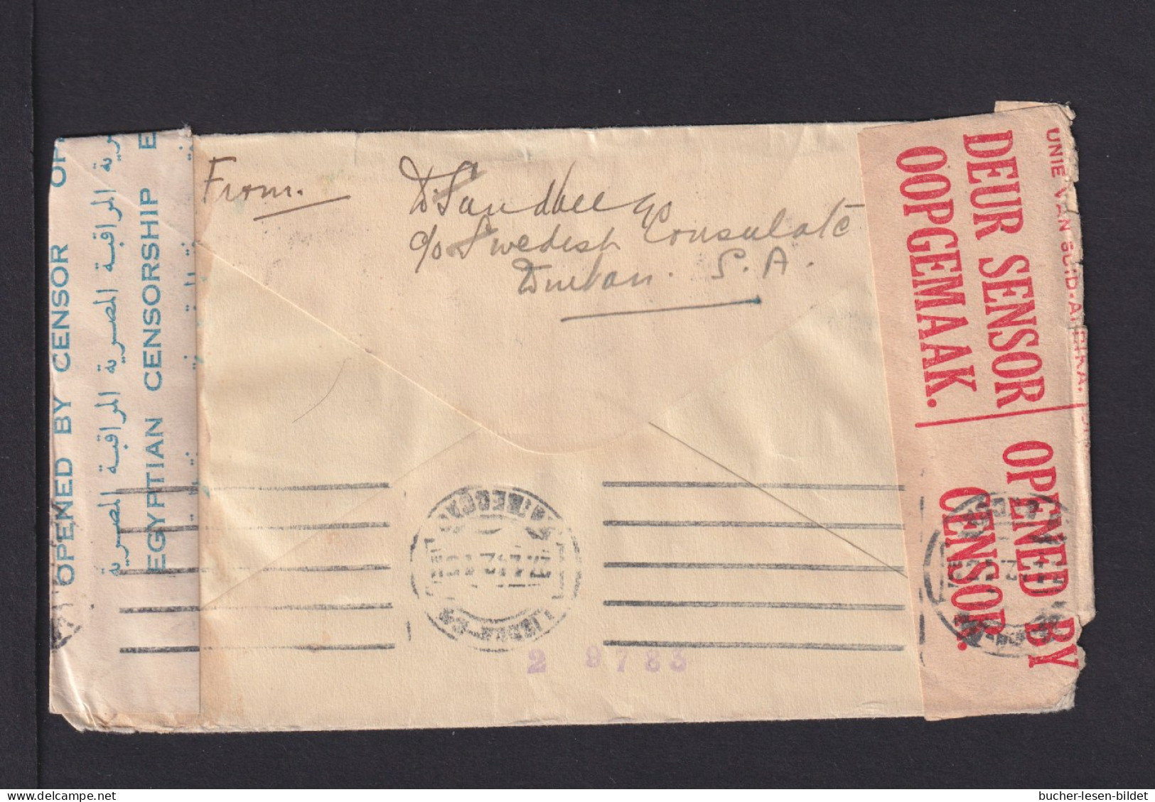 1941 - Brief Ab Durban Nach Schweden - Zensur Von Südafrika Und Ägypten - Covers & Documents