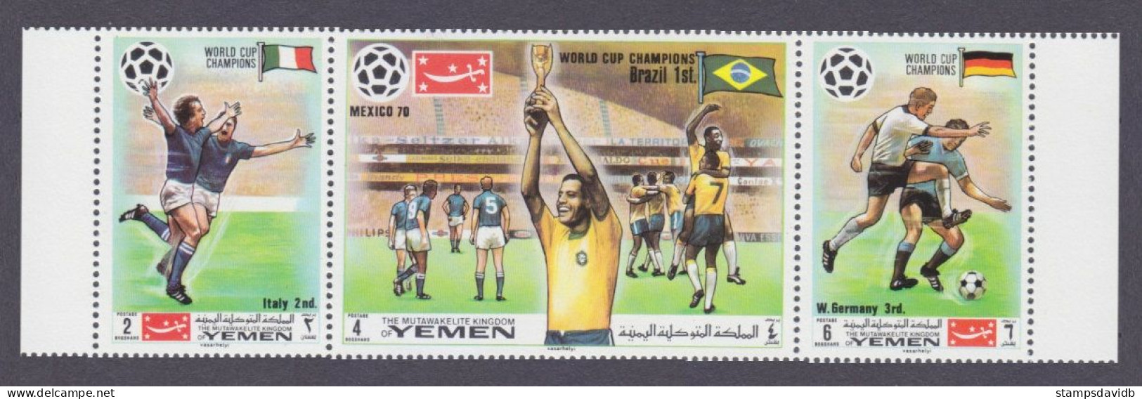 1970 Yemen Kingdom 1150-1152strip 1970 FIFA World Cup In Mexico - 1970 – Mexico