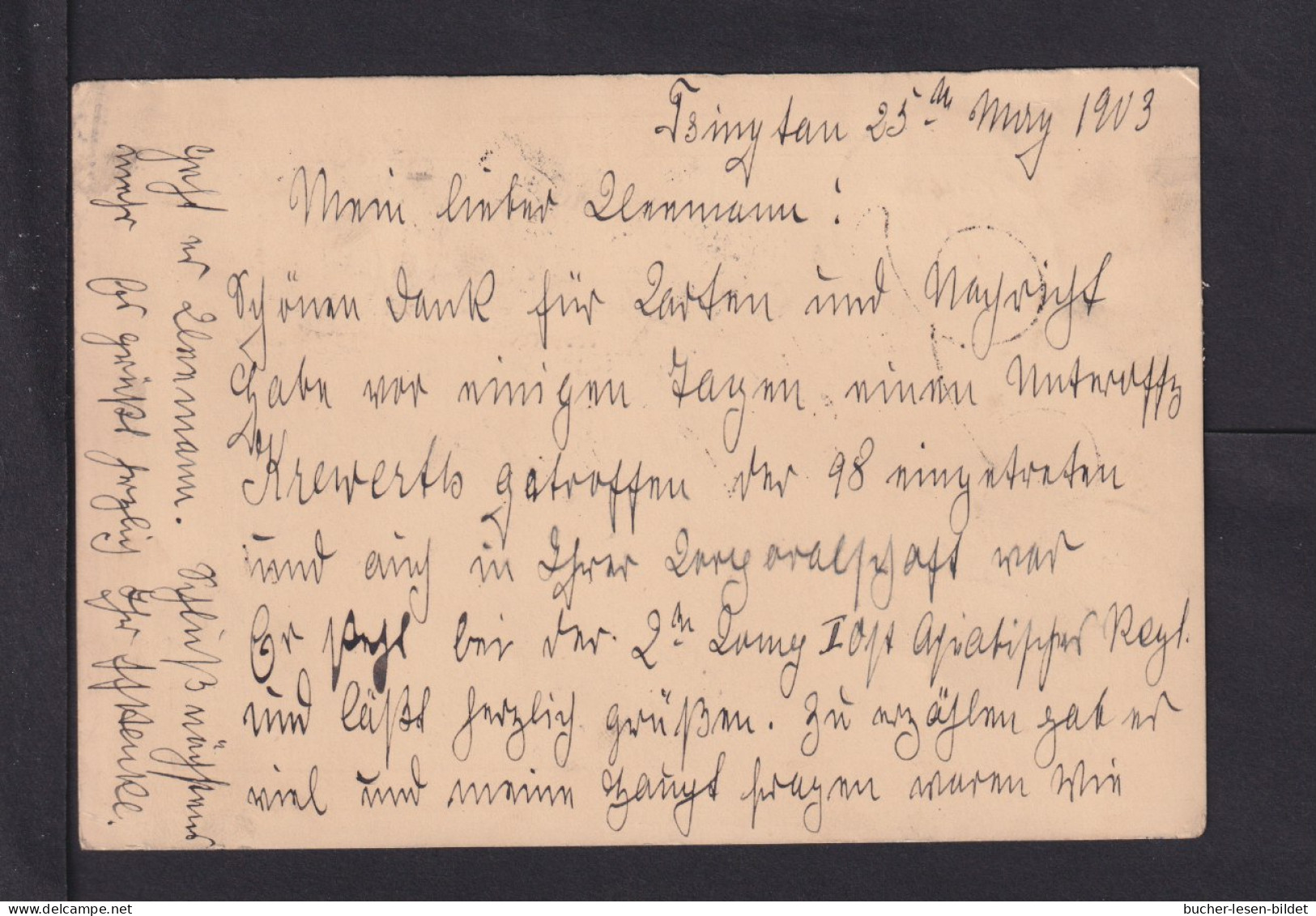 1903 - 1 C. Ganzsache Mit 4 C. Zufrankiert - Chinesischer Rahmenstempel Via Kiautchow Und Deutsche Post Nach Lothringen - Covers & Documents