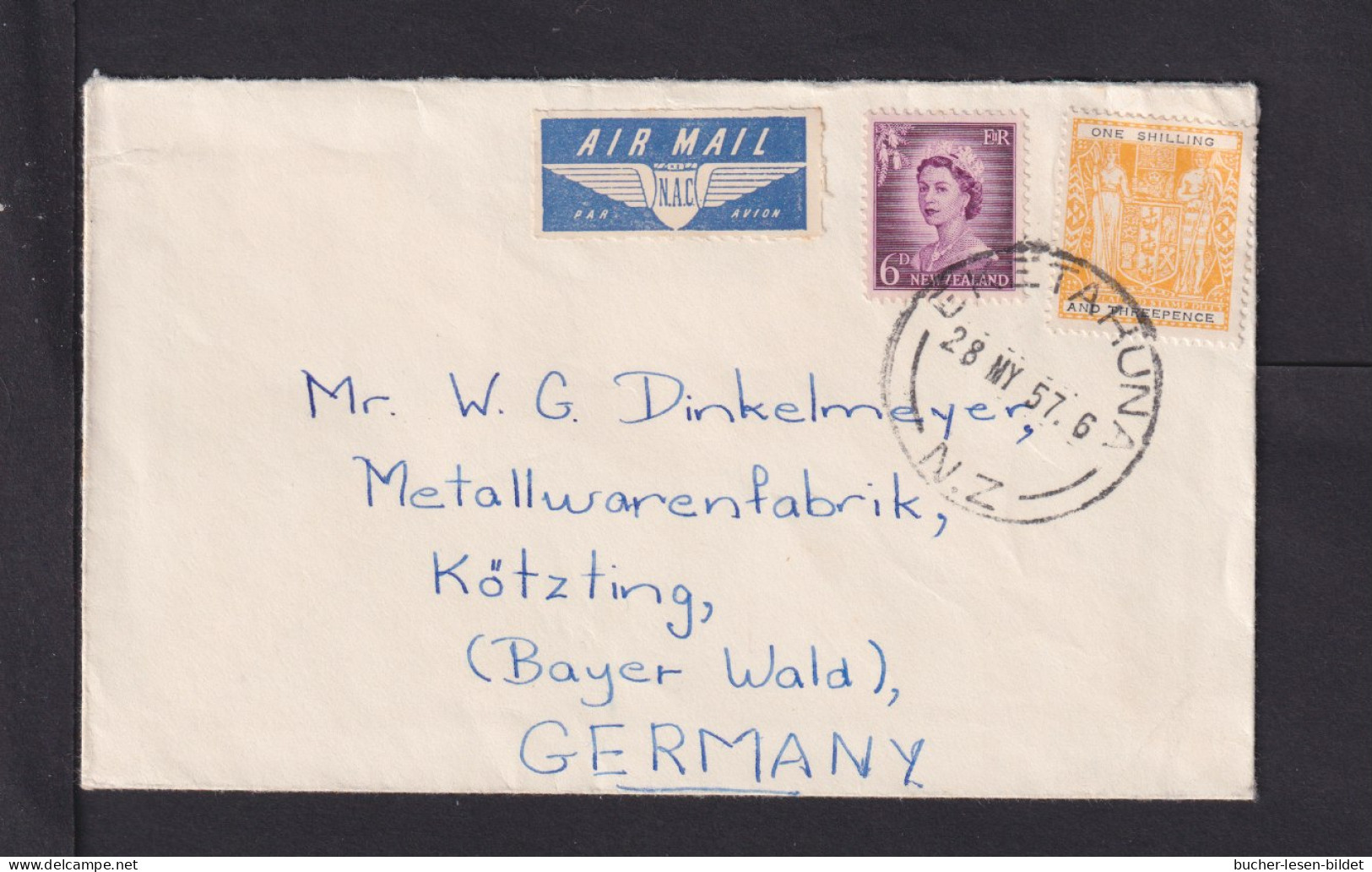 1957 - 1 Sh. Und 6 P. Auf Luftpostbrief Ab EKETAHUNA Nach Deutschland - Cartas & Documentos