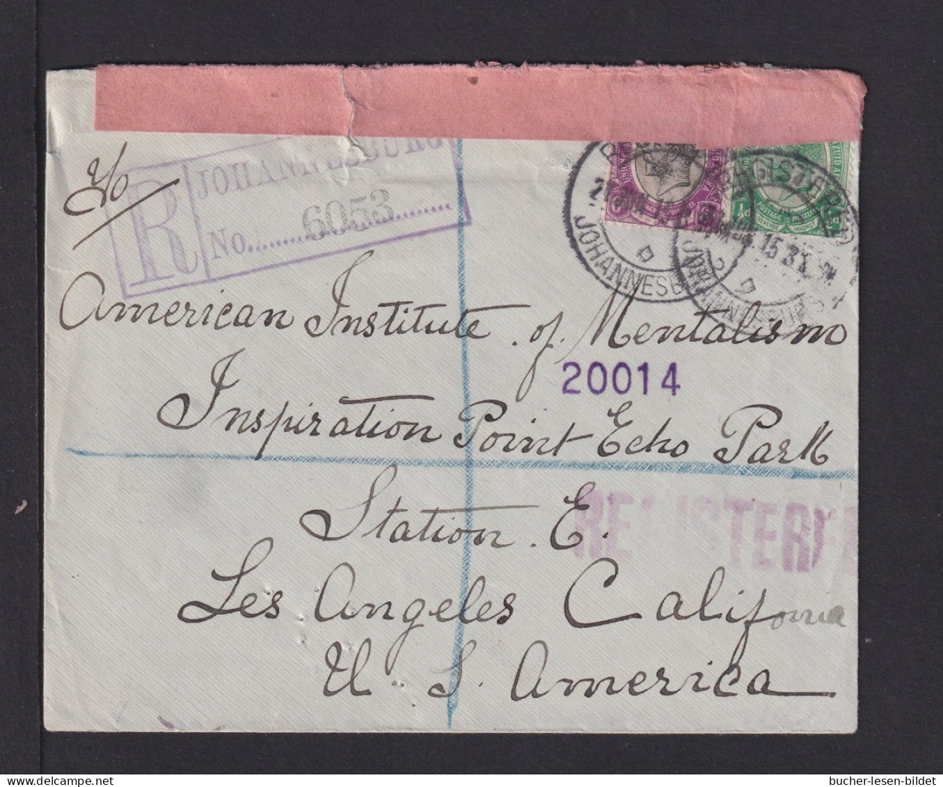 1915 - Einschreibbrief Ab Johannesburg Nach USA - Zensur - Lettres & Documents