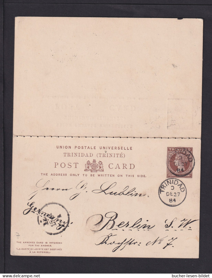 1884 - 1 1/2 P. Doppel-Ganzsache Ab Trinidad Nach Berlin - Trinidad Y Tobago
