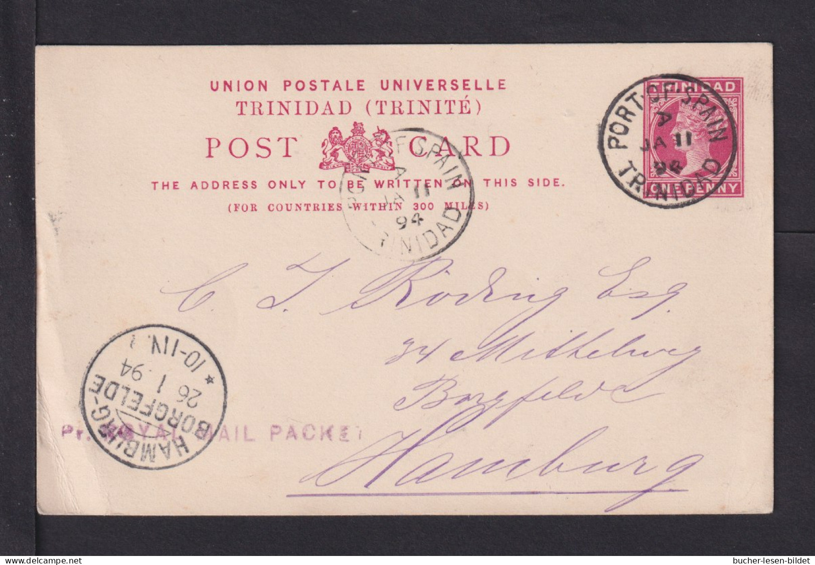 1894 - 1 P. Ganzsache Ab Port Of Spain Nach Hamburg - Trinidad & Tobago (...-1961)