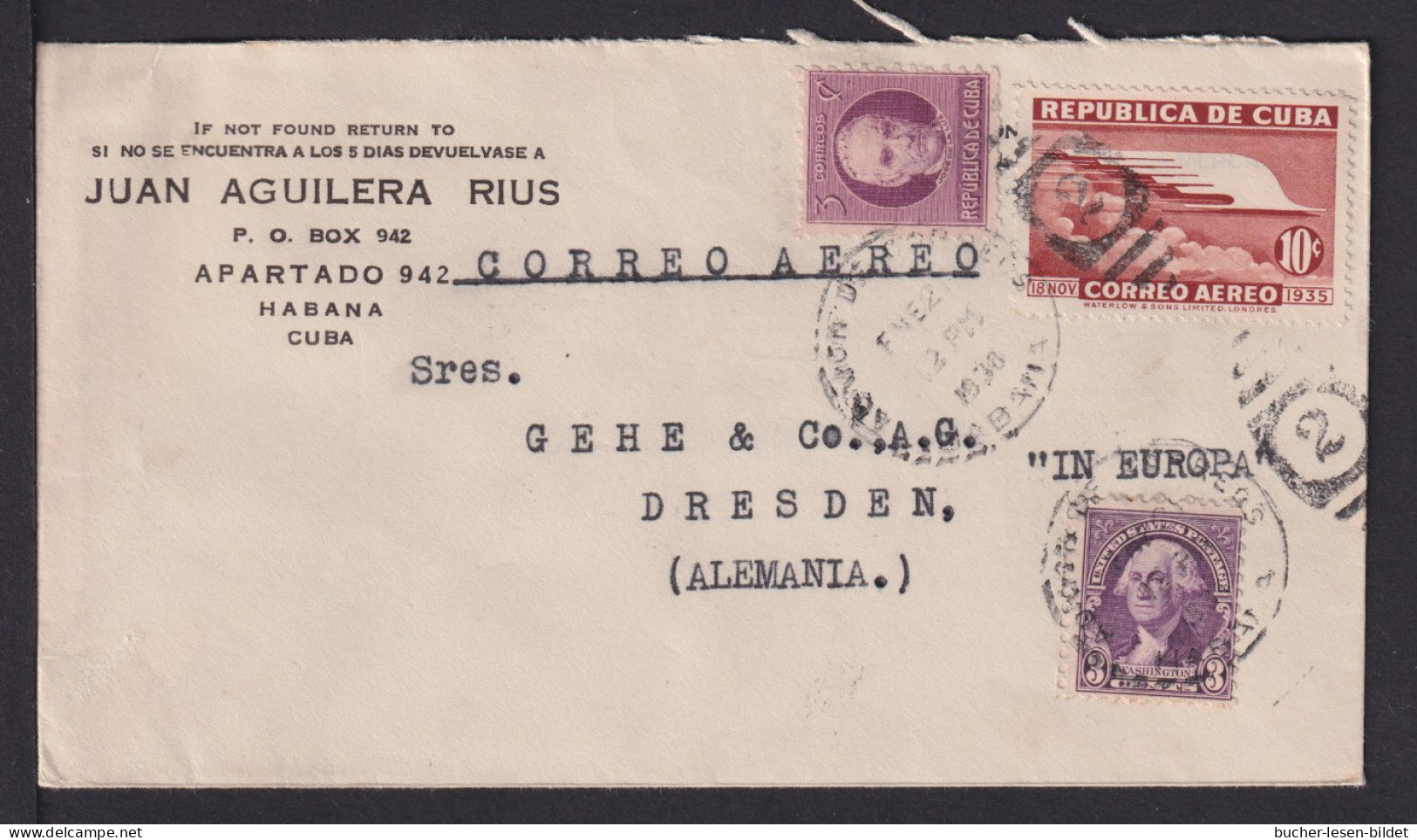 1938 - Mischfrankatur Mit 2 C. USA Auf Luftpostbrief Ab Habana Nach Dresden - Brieven En Documenten