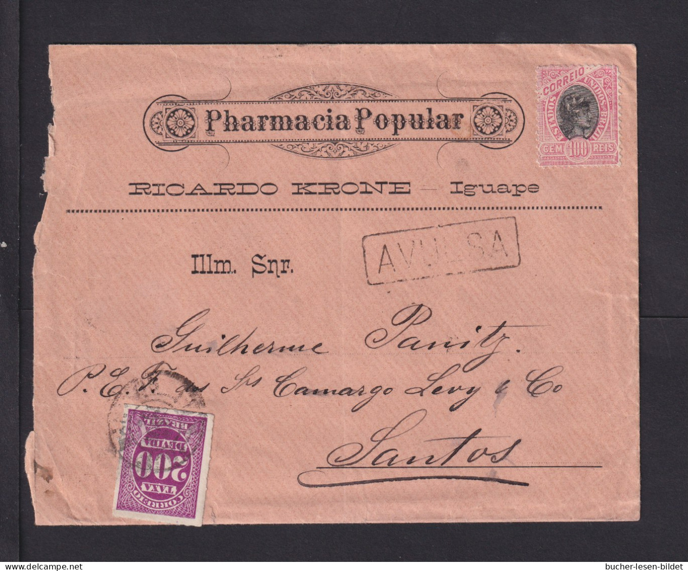 Brief Ab Iguape Nach Santos - 200 R. Portomarke Mit Ankunftstempelt - Storia Postale