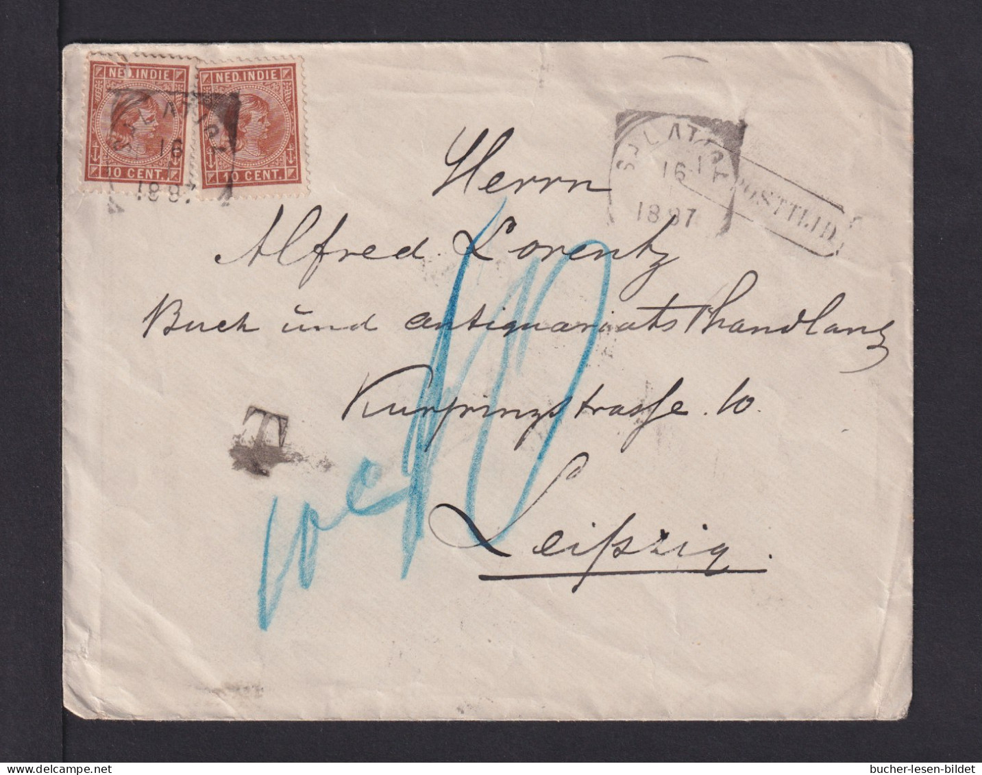 1887 - 2x 10 C. Auf Brief Ab SALATIGA Nach Leipzig - NA POSTIJD Und Tax-Stempel - Niederländisch-Indien