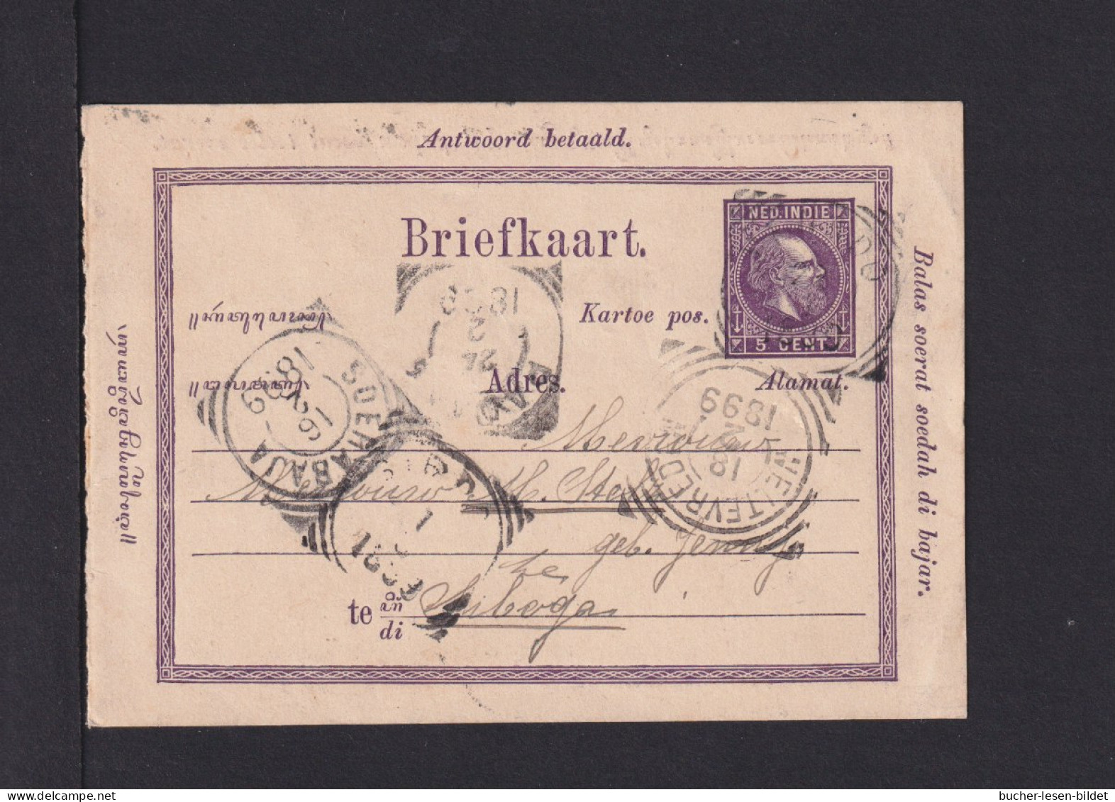 1899 - 4 C. Frage-Ganzsache Ab Dagoelandang Gebraucht - Niederländisch-Indien
