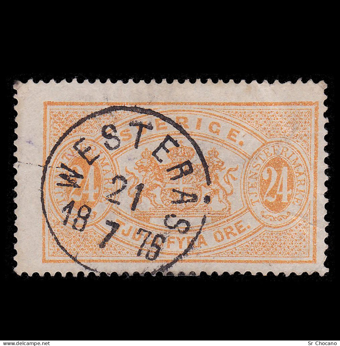 SWEDEN.1874-7.OFFICIAL.24o Orange.SCOTT O8a.USED WESTERAS - Servizio