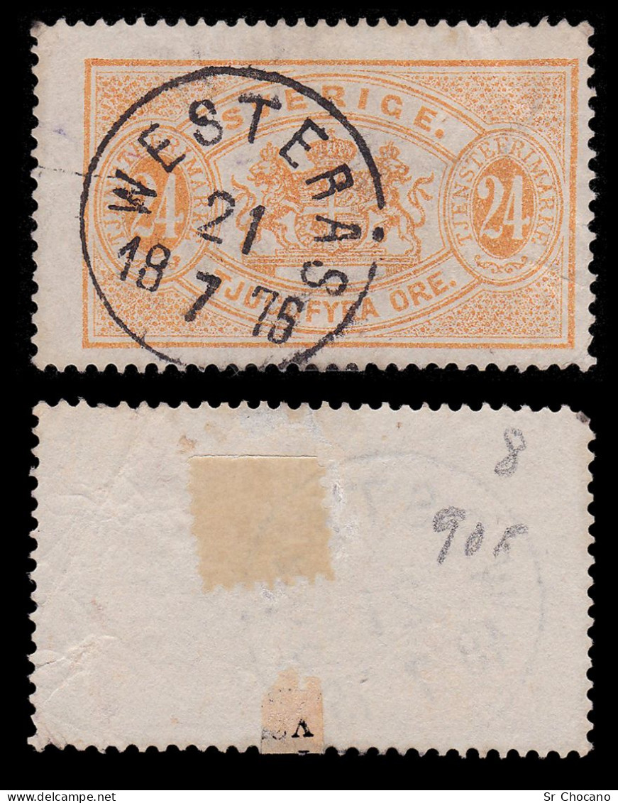 SWEDEN.1874-7.OFFICIAL.24o Orange.SCOTT O8a.USED WESTERAS - Oficiales